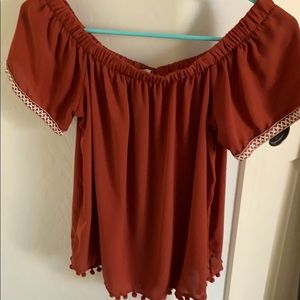 Burnt orange off the shoulder blouse